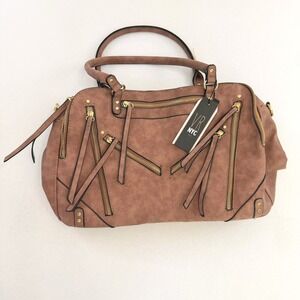 VR NYC Cinnamon Vegan Leather Satchel Handbag Gold Zip Accents UWP1083FMCN NWT